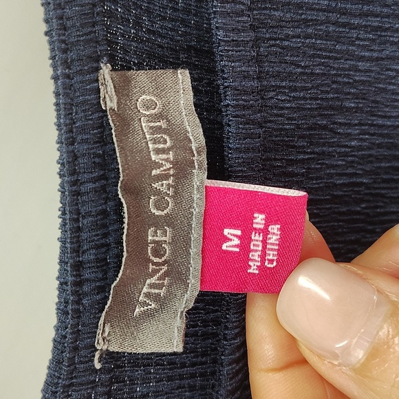Vince Camuto Blouse Size Medium Navy Blue 3 Quarter Balloon Sleeve Textured - Picture 3 of 4